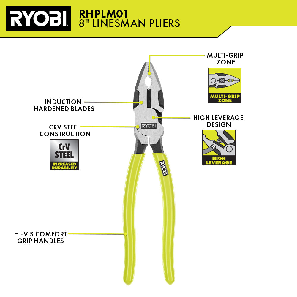 8" High Leverage Linesman Plier