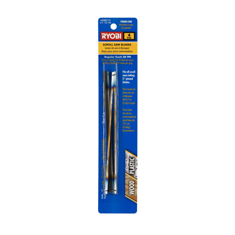 4 PC. 20 TPI Scroll Saw Pinned Blades