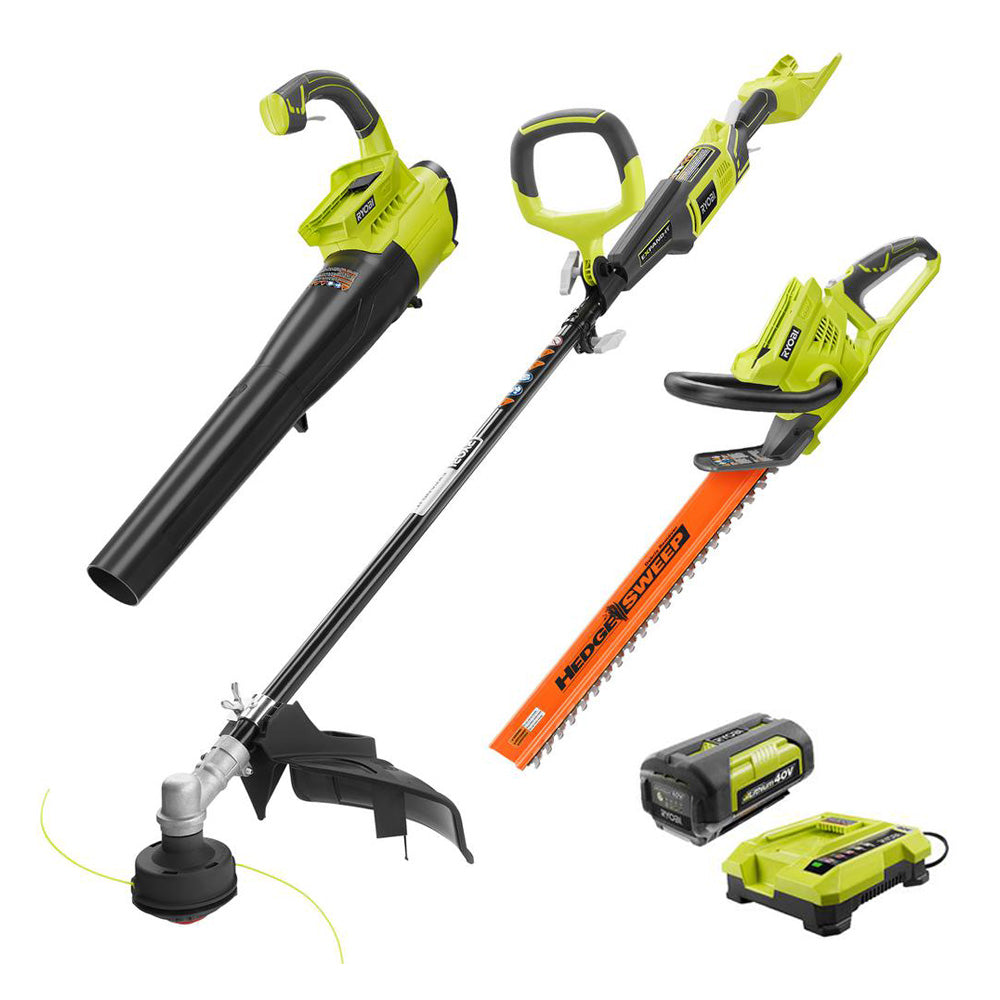 Gas-Like Power 40V Trimmer/Blower/Hedge Combo Kit - 2.6 Ah Battery and Charger Included