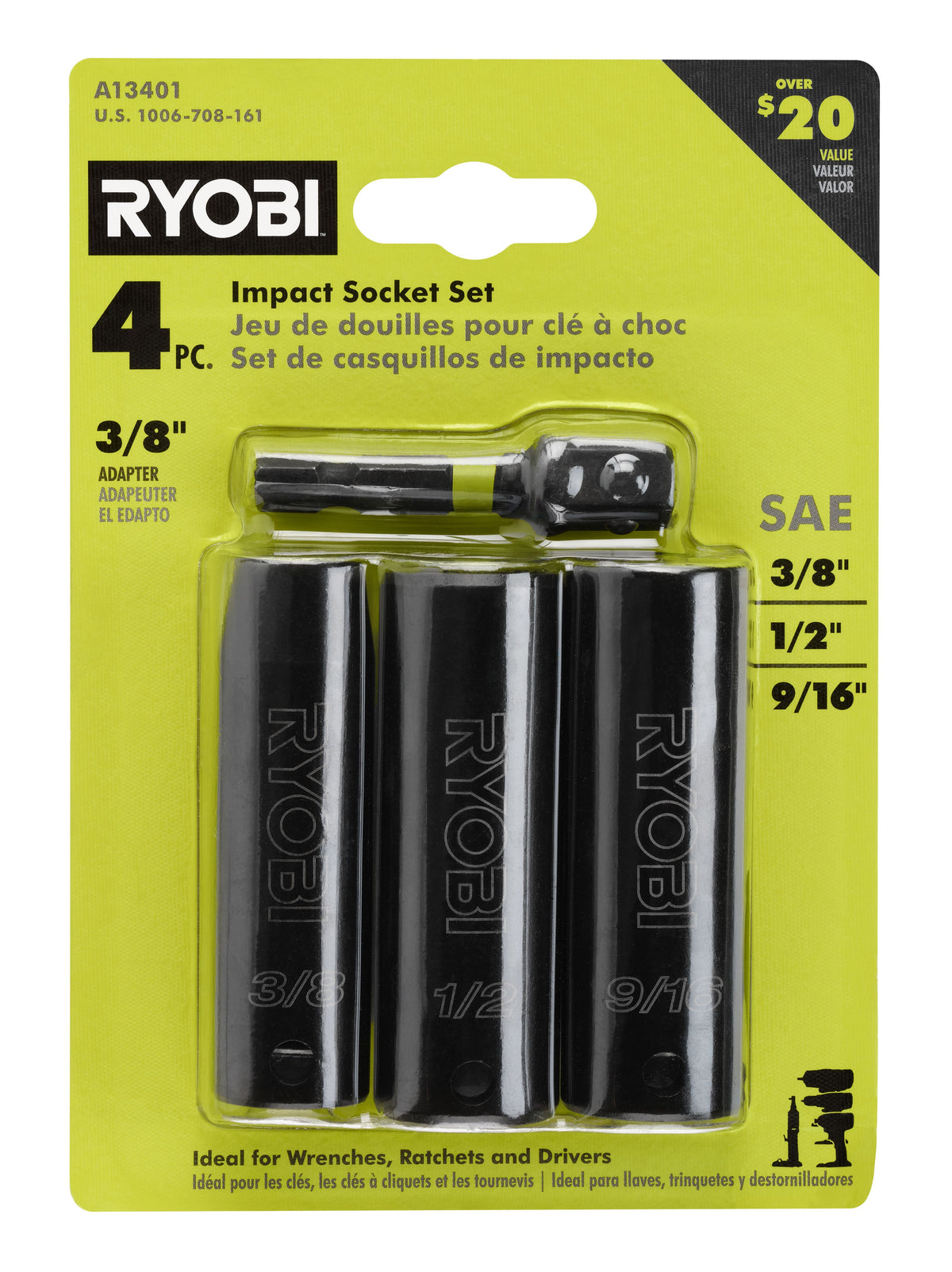 4 PC. 3/8" Drive SAE Impact Socket Set