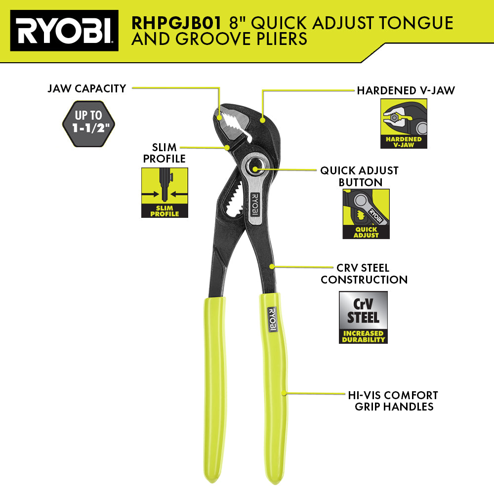 8" Quick Adjust Tongue and Groove Plier