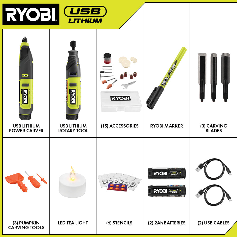 USB Lithium 2-Tool Combo Kit with Pumpkin Carving Tools