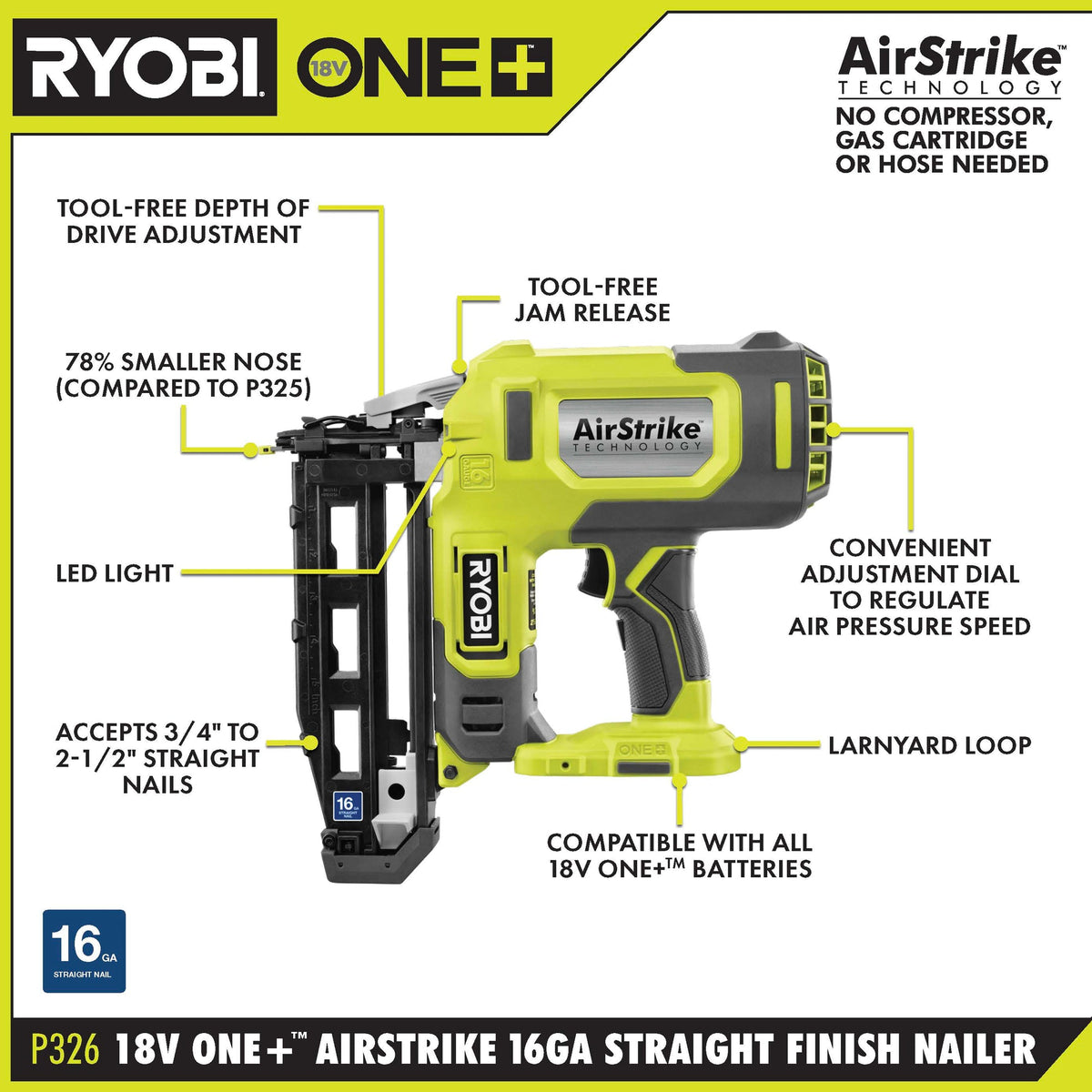 18V ONE+ AirStrike 16GA Finish Nailer