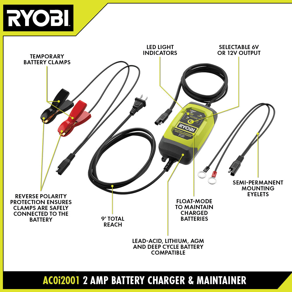 6V/12V 2 Amp Battery Charger & Maintainer