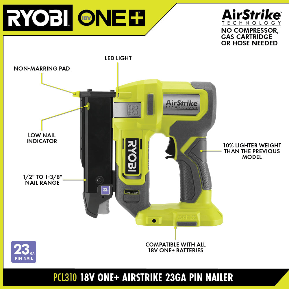 18V ONE+ AirStrike 23GA Pin Nailer