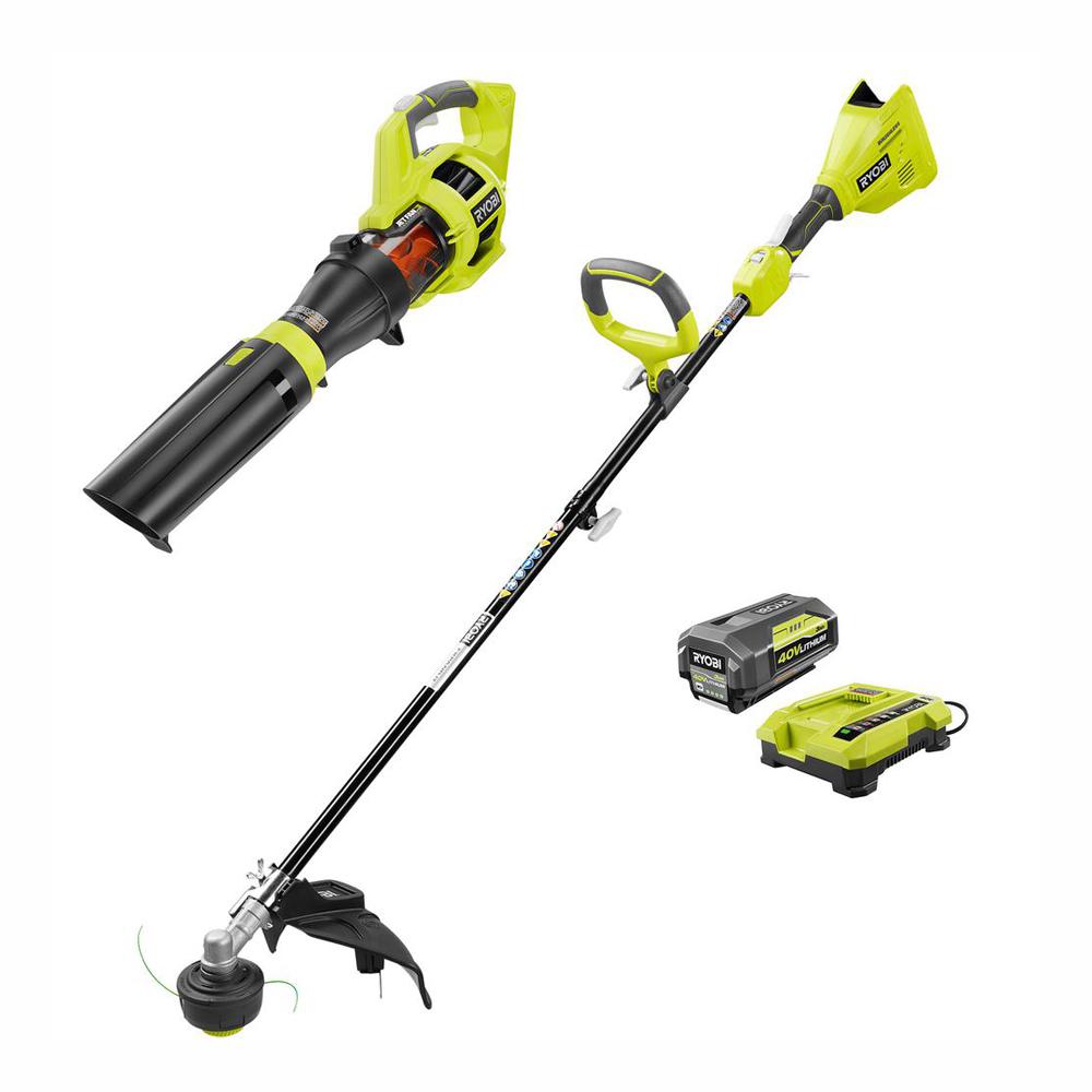 40V Brushless String Trimmer/Jet Fan Blower Combo Kit - 3.0 Ah Battery and Charger Included