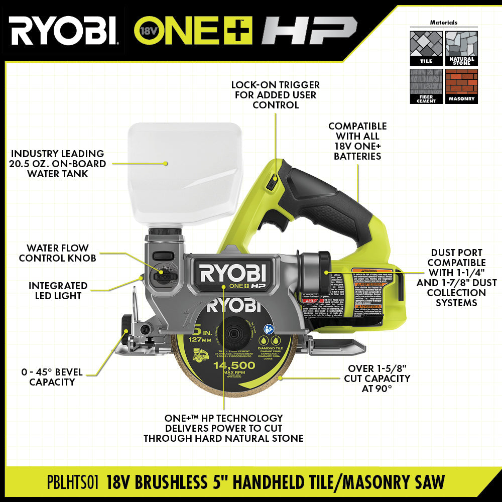 18V ONE+ Brushless 5" Handheld Tile/Masonry Saw Kit