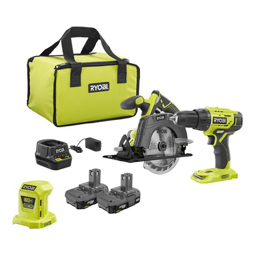18V ONE+ Drill/Driver, Circular Saw Kit w/(2) 1.5 Ah Batteries, Charger, Bag and Portable Power Source
