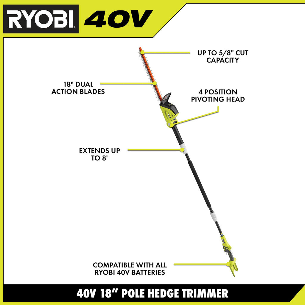 40V 18" Pole Hedge Trimmer Kit