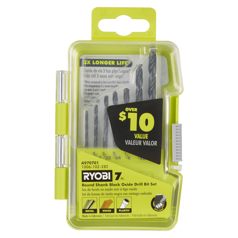 7 PC. Round Shank Black Oxide Drill Bit Set