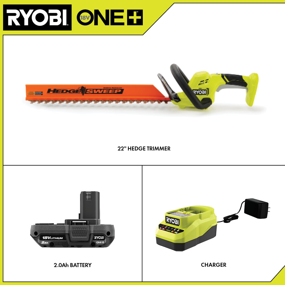18V ONE+ 22" Lithium-Ion Electric Hedge Trimmer Cordless with 2.0 Ah Battery and Charger