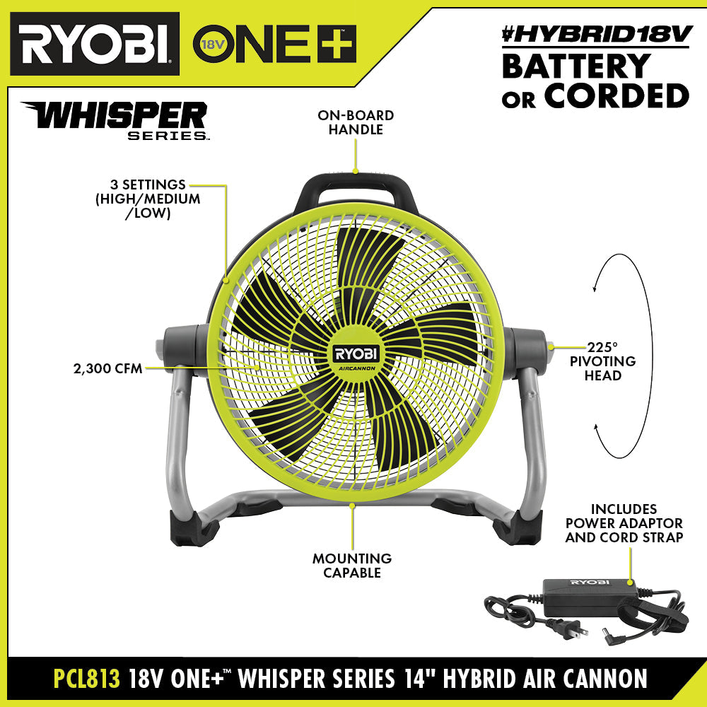 18V ONE+ Hybrid WHISPER SERIES 14" Air Cannon Fan