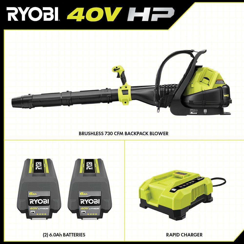 40V HP Brushless 730 CFM Backpack Blower Kit