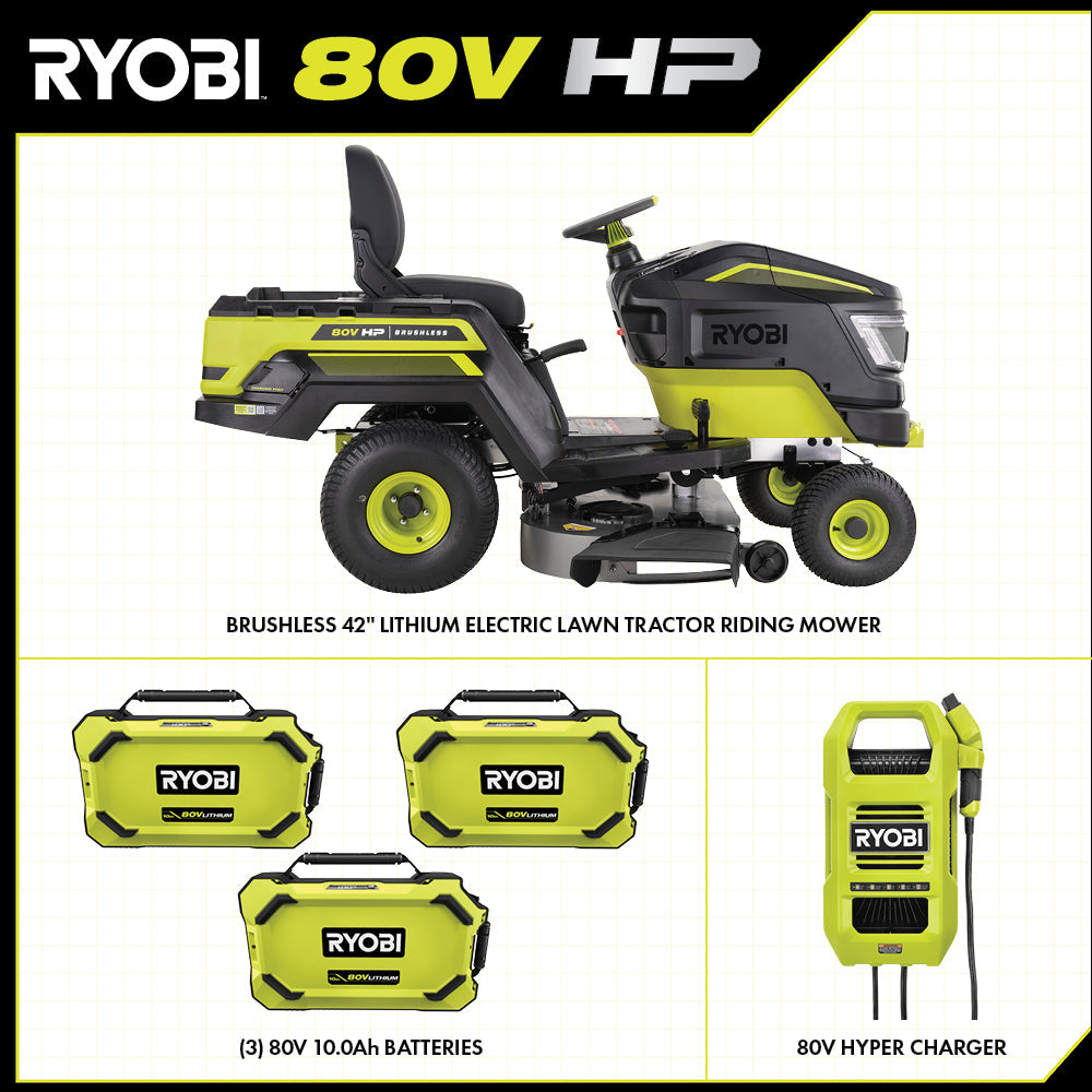 80V HP Brushless 42" Battery Cordless Electric Riding Lawn Tractor Kit