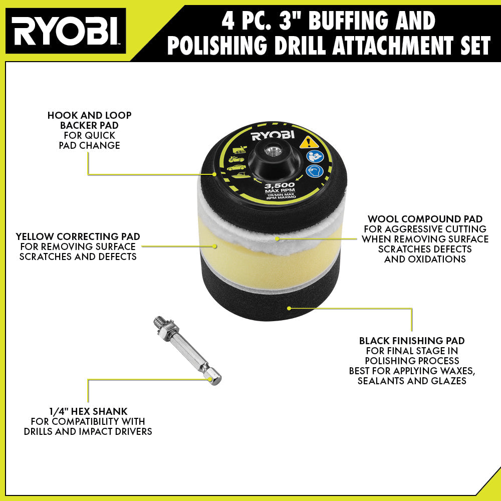 4 PC. 3" Buffing and Polishing Drill Attachment Set