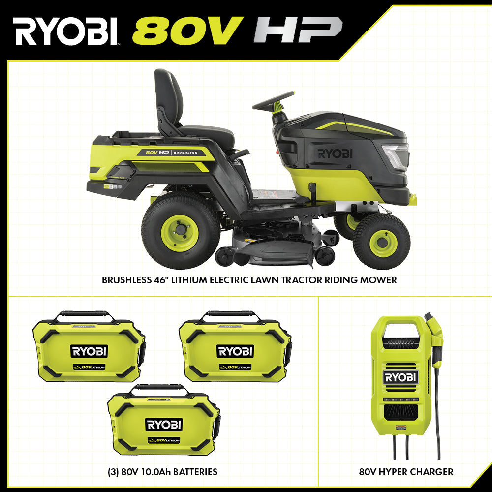 80V HP Brushless 46" Battery Cordless Electric Riding Lawn Tractor Kit