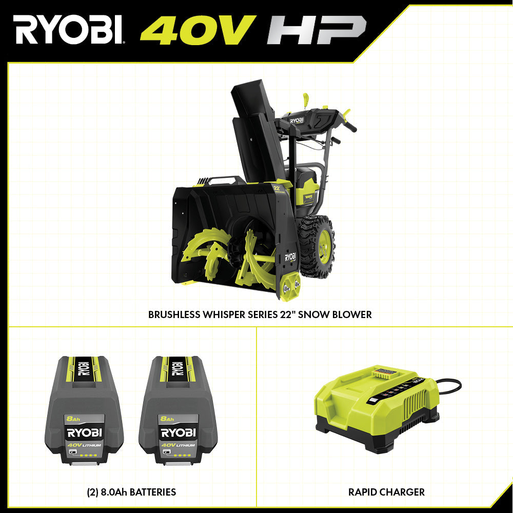 40V HP Brushless WHISPER SERIES 22" Two-Stage Snow Blower Kit
