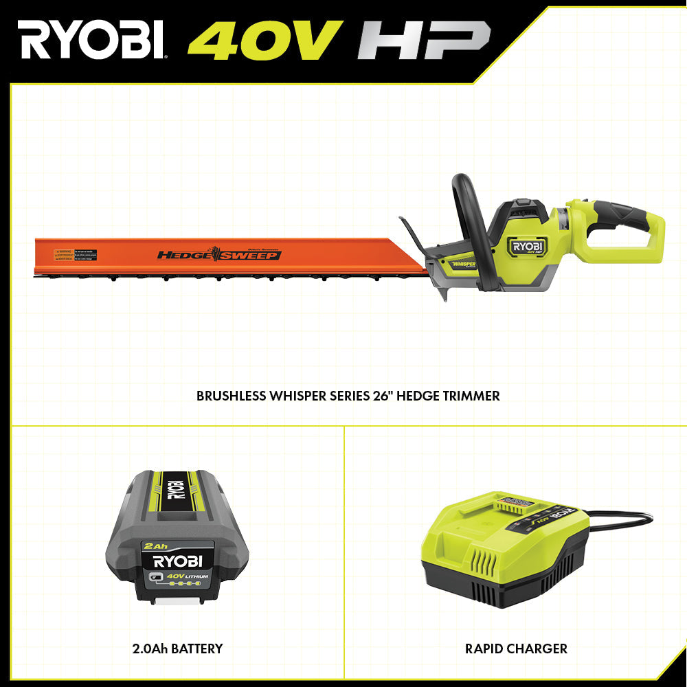 40V HP Brushless WHISPER SERIES 26" Hedge Trimmer Kit