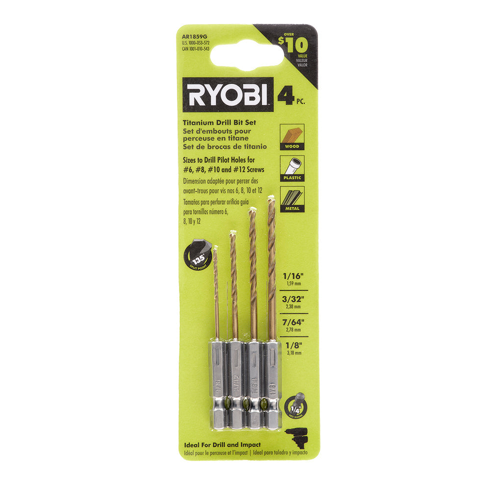 Hex Shank Pilot Titanium Drill Bit Set (4 PC.)