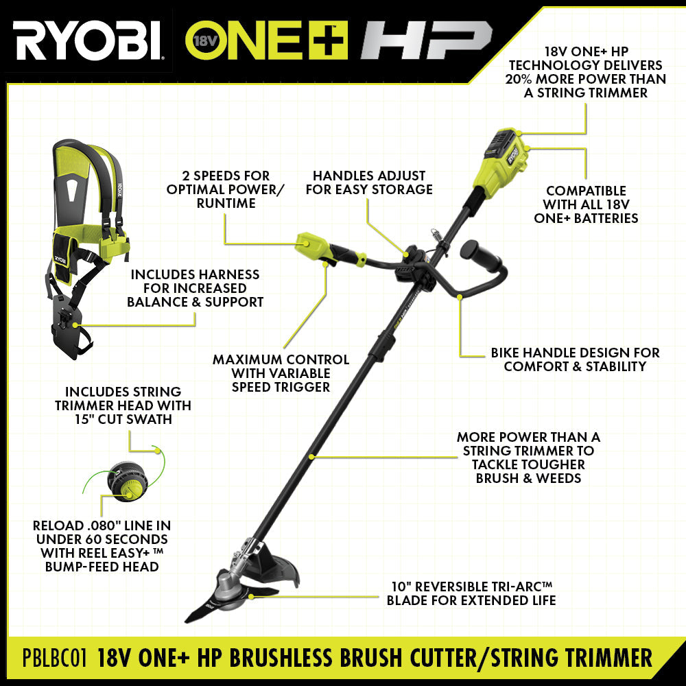18V ONE+ HP Brushless Brush Cutter/String Trimmer