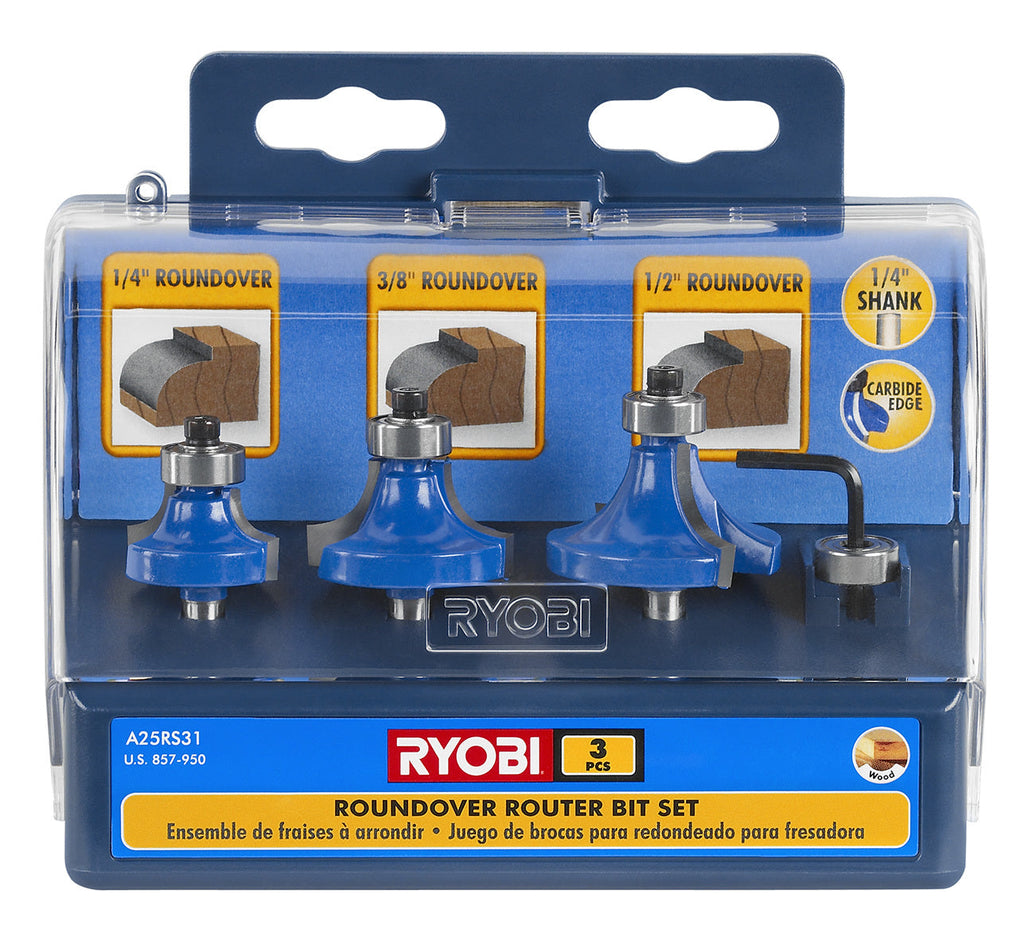 3 PC. Roundover Router Bit Set