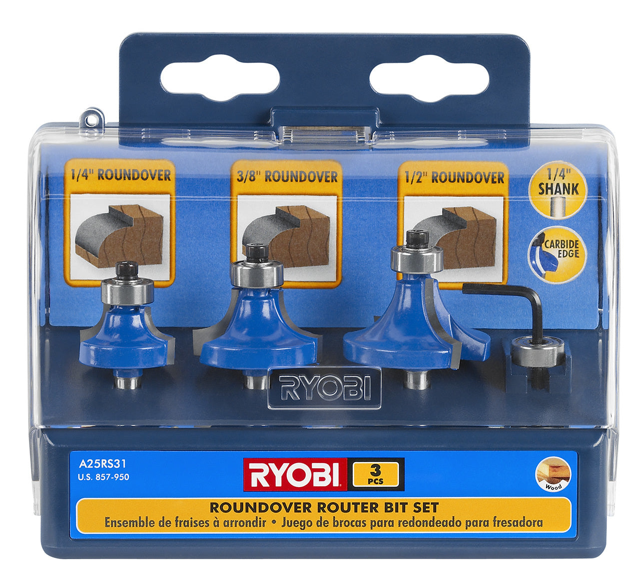 3 PC. Roundover Router Bit Set