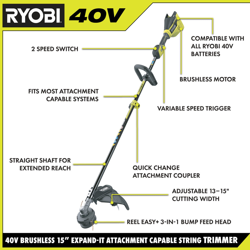 40V Brushless Attachment Capable 15" String Trimmer