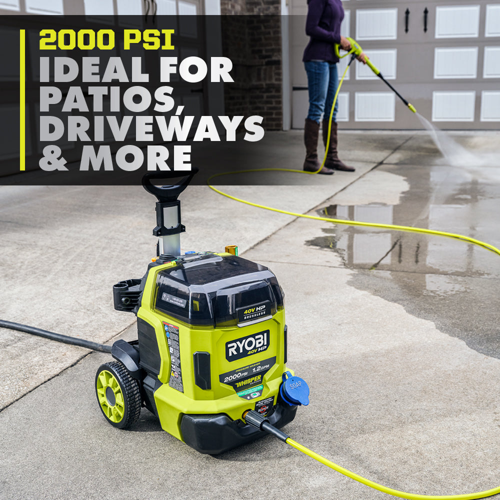 40V HP Brushless WHISPER SERIES 2000 PSI Pressure Washer
