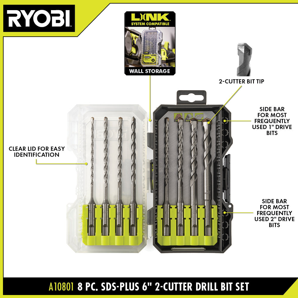 8 PC. SDS-Plus 6" 2-Cutter Drill Bit Set