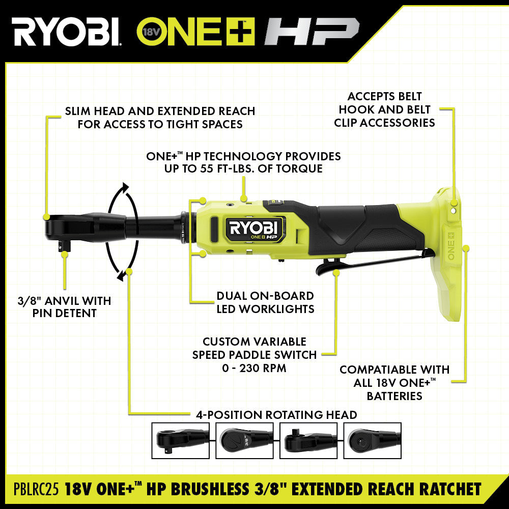18V ONE+ HP Brushless 3/8" Extended Reach Ratchet Kit