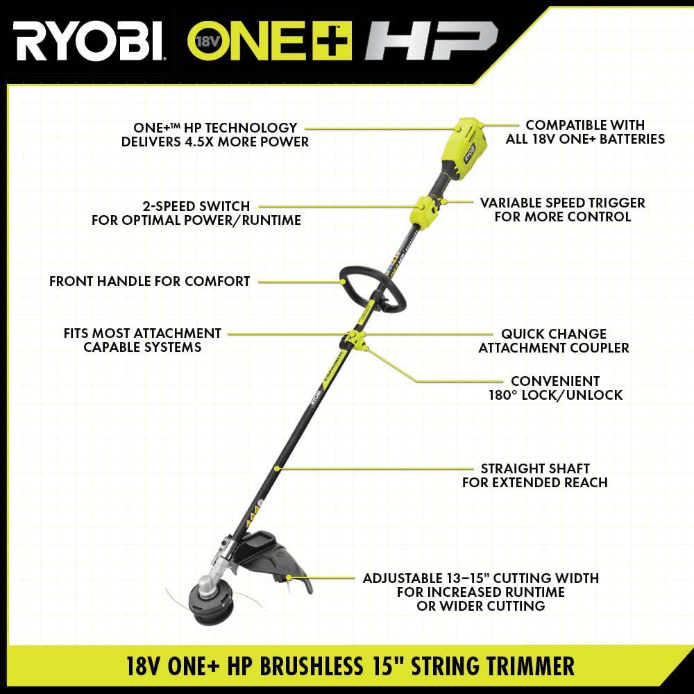 18V ONE+ HP Brushless 15" Attachment Capable String Trimmer