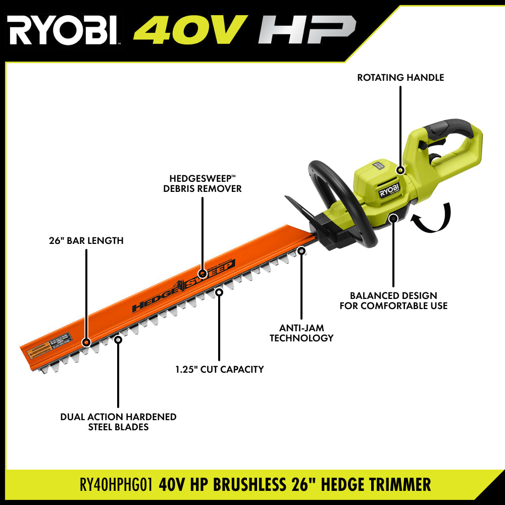 40V HP Brushless 26" Hedge Trimmer Kit
