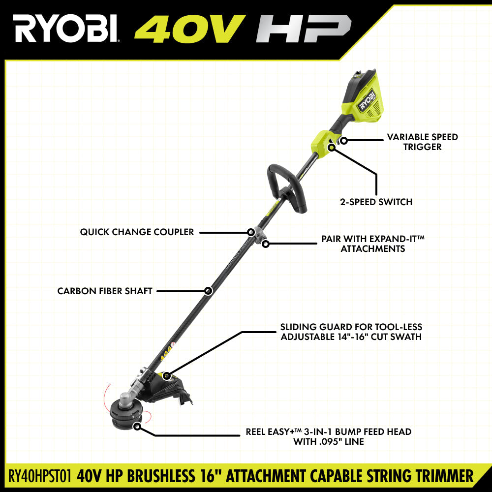 40V HP Brushless 16" Attachment Capable String Trimmer Kit