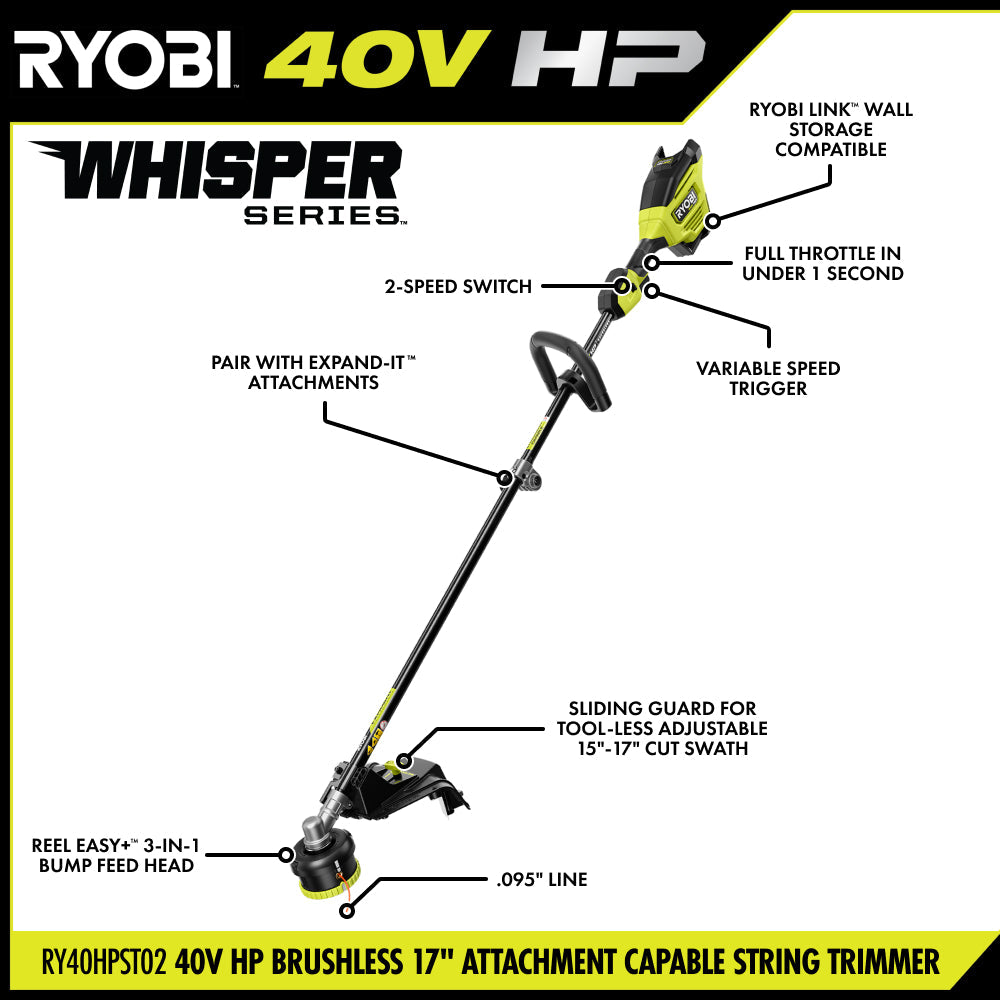40V HP Brushless 17" Attachment Capable String Trimmer Kit