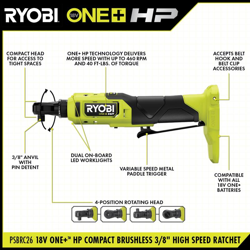 18V ONE+ HP Compact Brushless 3/8" High Speed Ratchet
