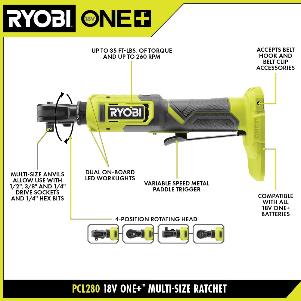 18V ONE+ Multi-Size Ratchet
