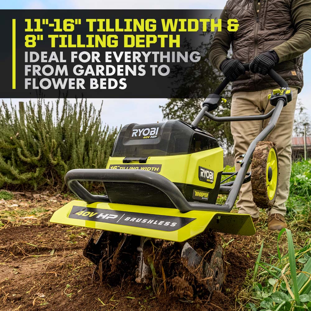 40V HP Brushless WHISPER SERIES 16" Front Tine Tiller Kit