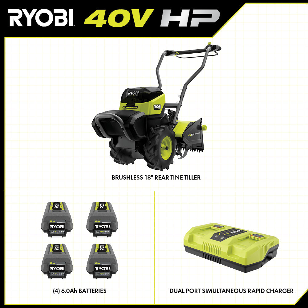 40V HP Brushless 18" Rear Tine Tiller Kit
