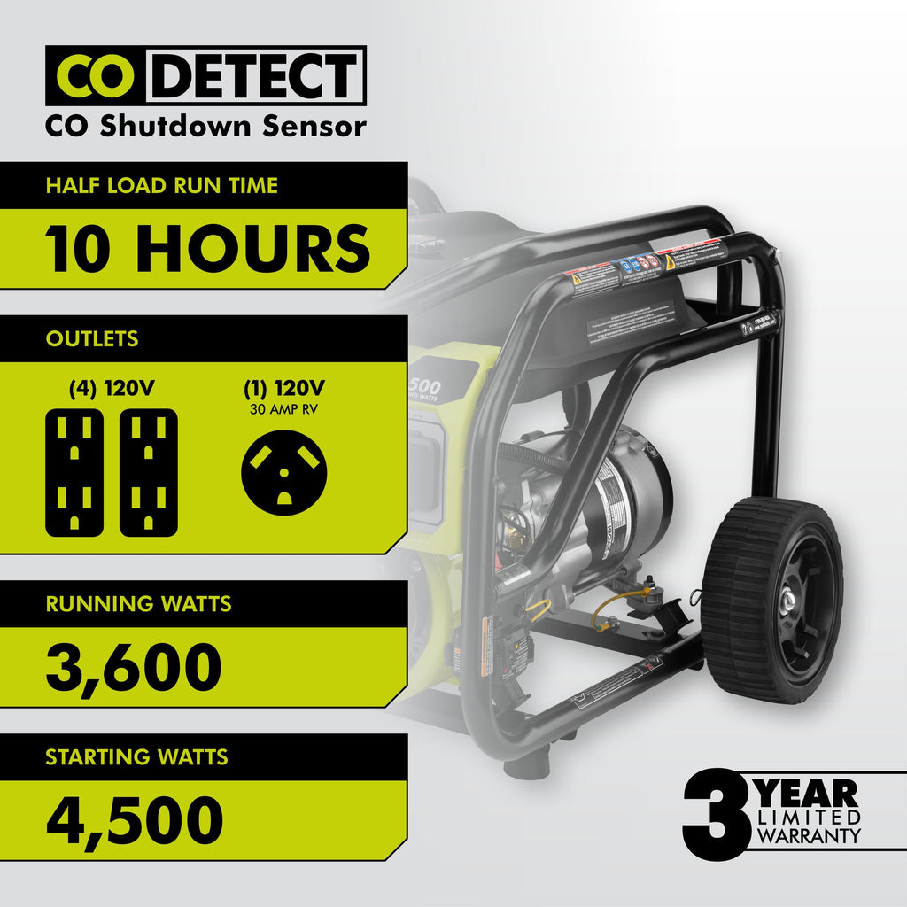 3600-Watt Generator with CO Shutdown Sensor