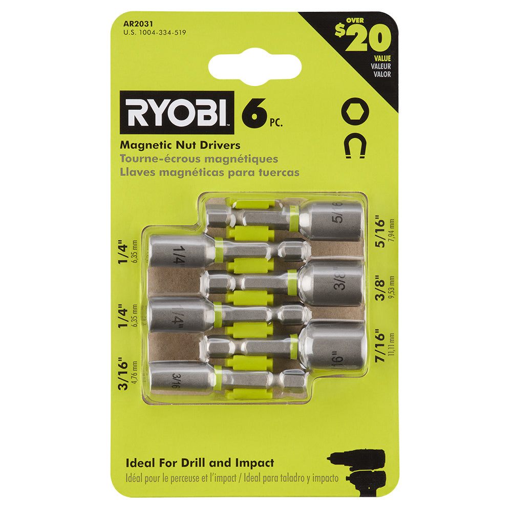 RYOBI 6PC Impact Magnetic Nut Driver Set