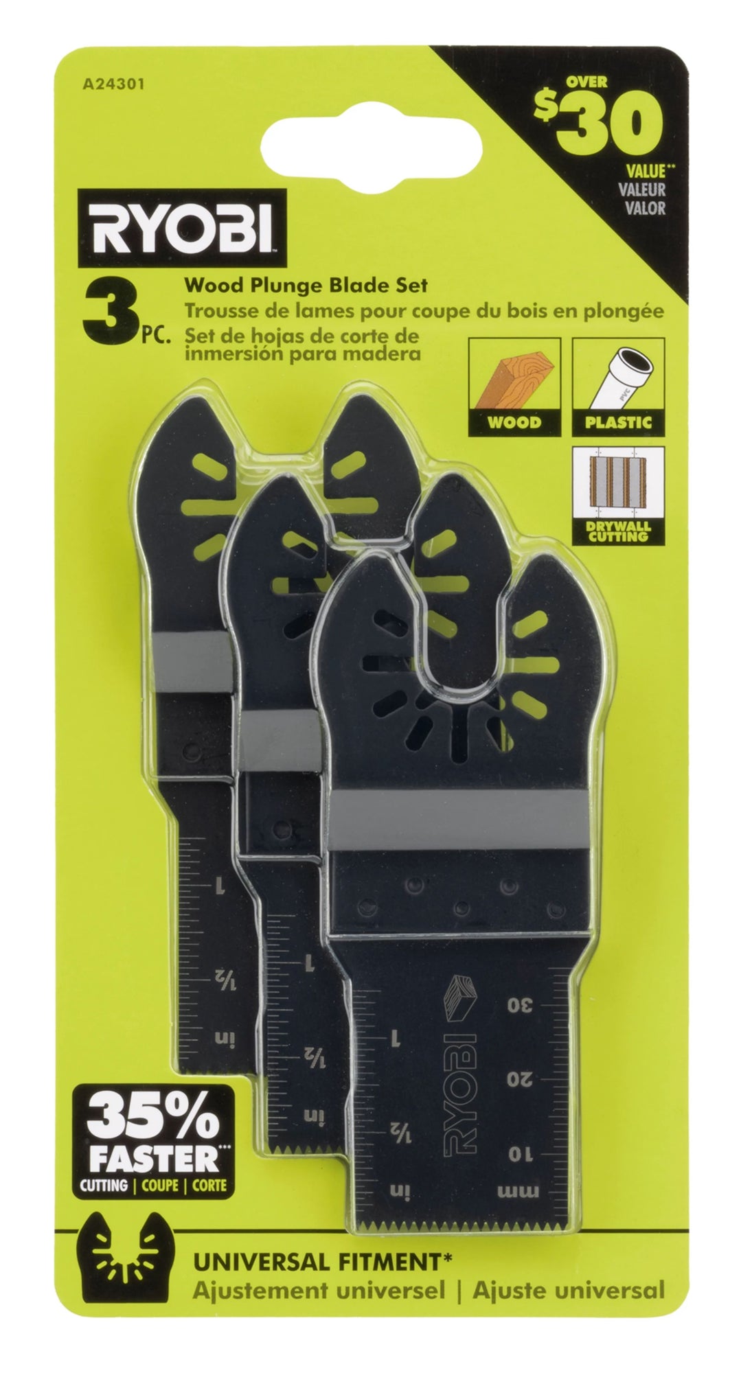 3 PC. Wood Plunge Blade Set