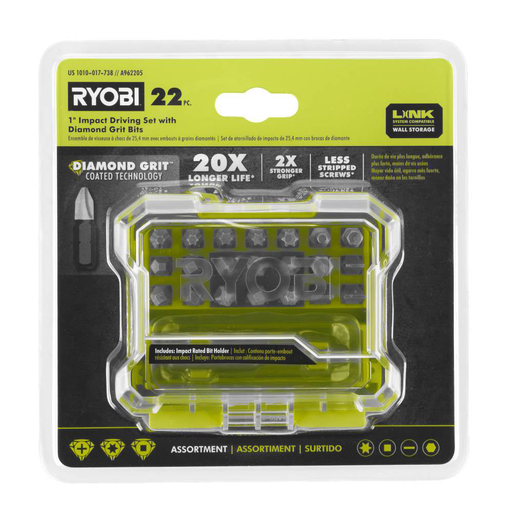 22 PC. 1" Impact Driving Set with DIAMOND GRIT Bits
