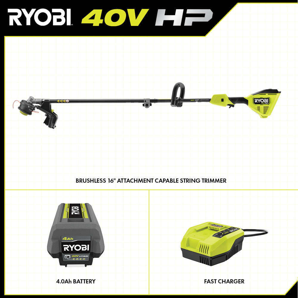 40V HP Brushless 16" Attachment Capable String Trimmer Kit