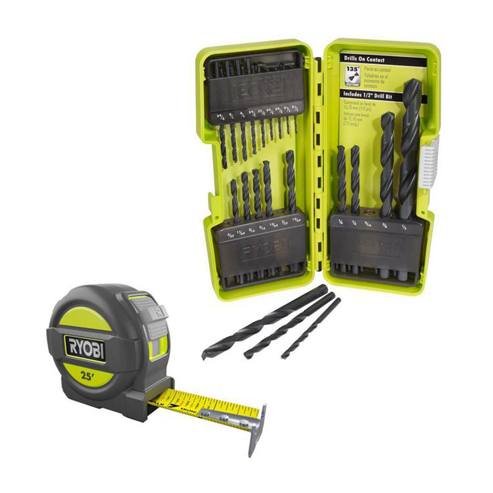 Black Oxide Index Drill Bit Set (29-Piece) with Bonus 25 FT. Tape Measure