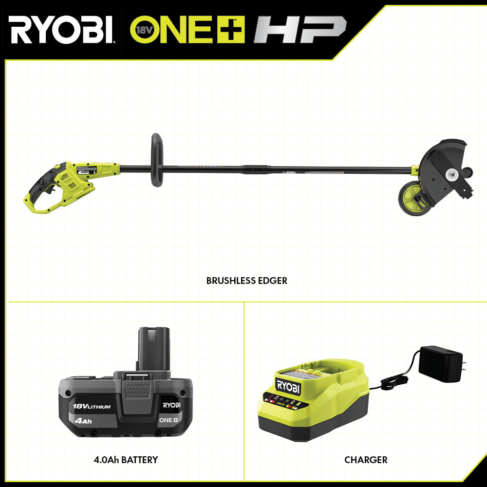 18V ONE+ HP Brushless Lawn Edger Tool With 4.0 Ah Battery and Charger
