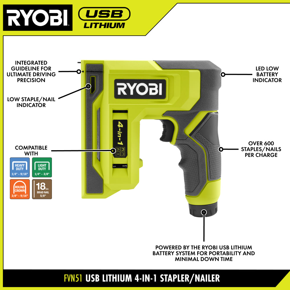 USB Lithium 4-in-1 Craft Stapler/Nailer Kit