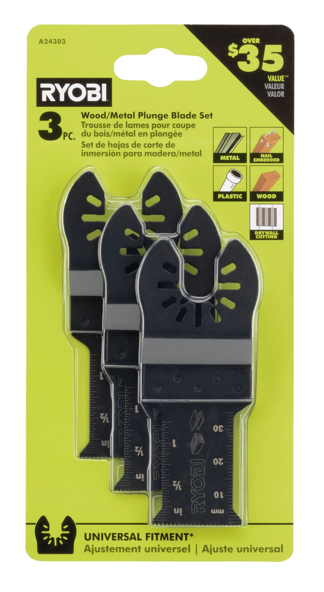 3 PC. Wood/Metal Plunge Blade Set