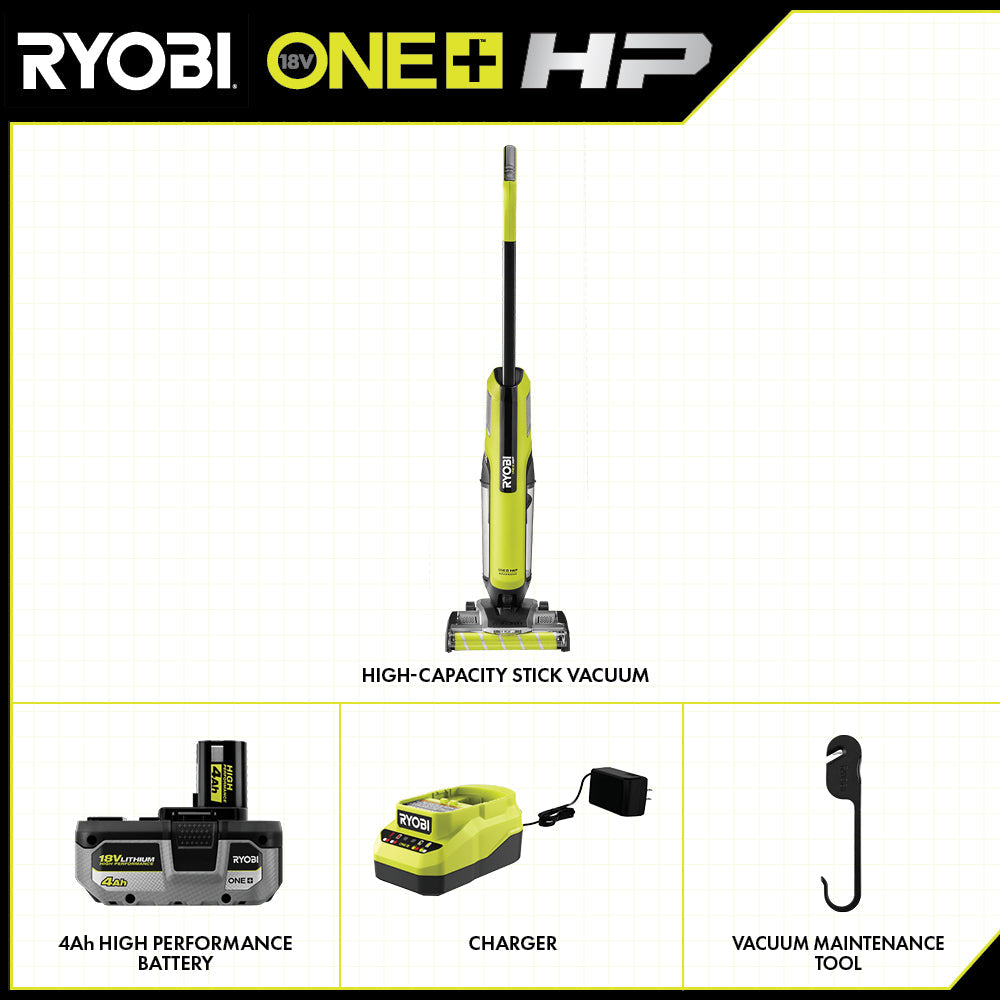 18V ONE+ HP Cordless High-Capacity Stick Vacuum Cleaner Kit with 4.0 Ah Battery and Charger