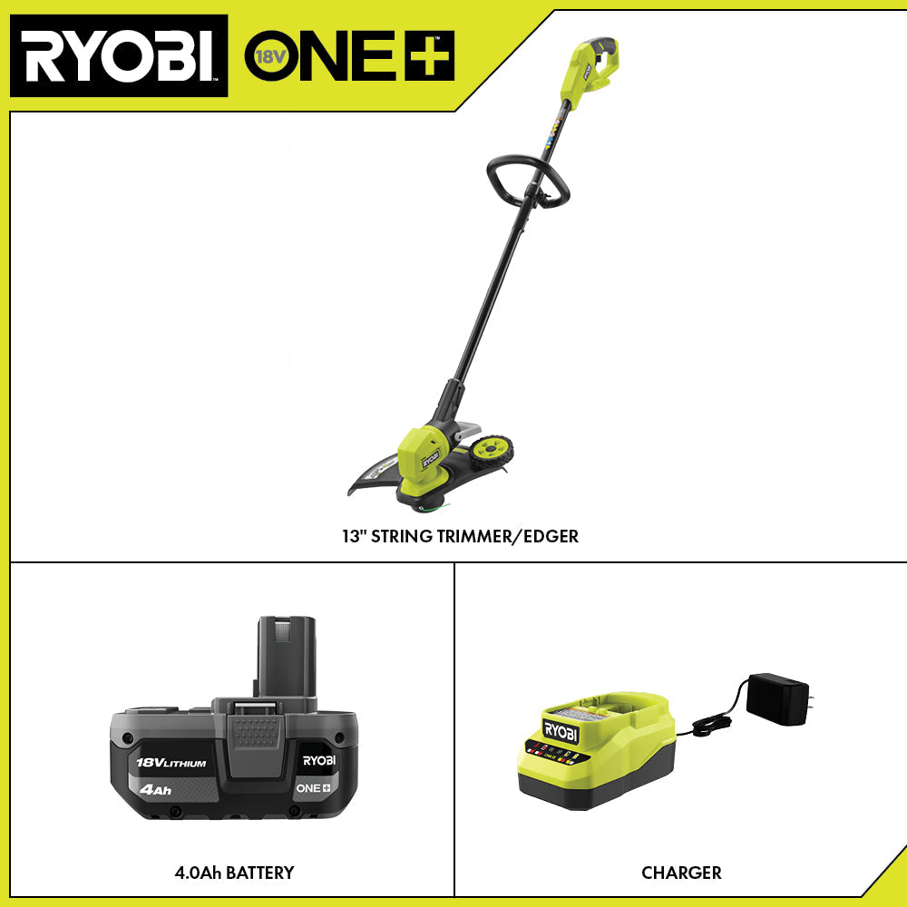 18V ONE+ 13" Cordless Battery String Trimmer/ Lawn Edger with 4.0 Ah Battery and Charger