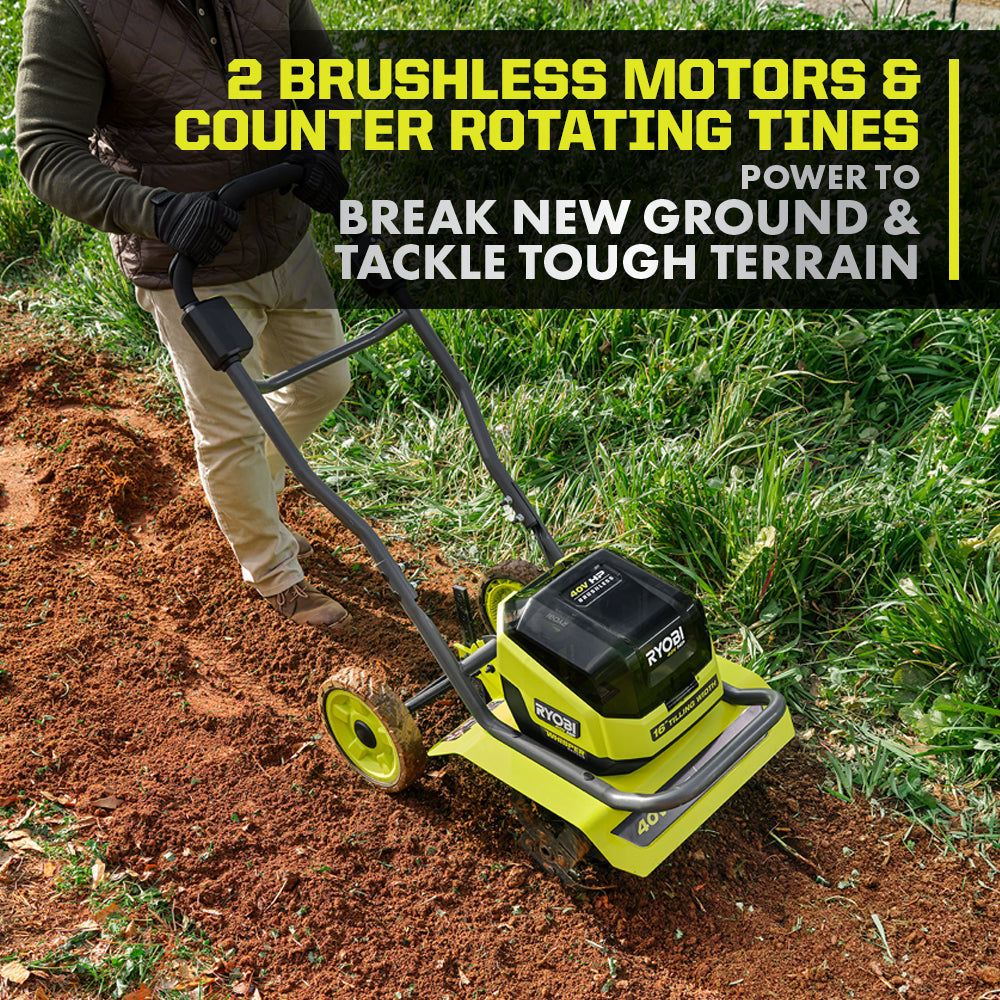 40V HP Brushless WHISPER SERIES 16" Front Tine Tiller Kit